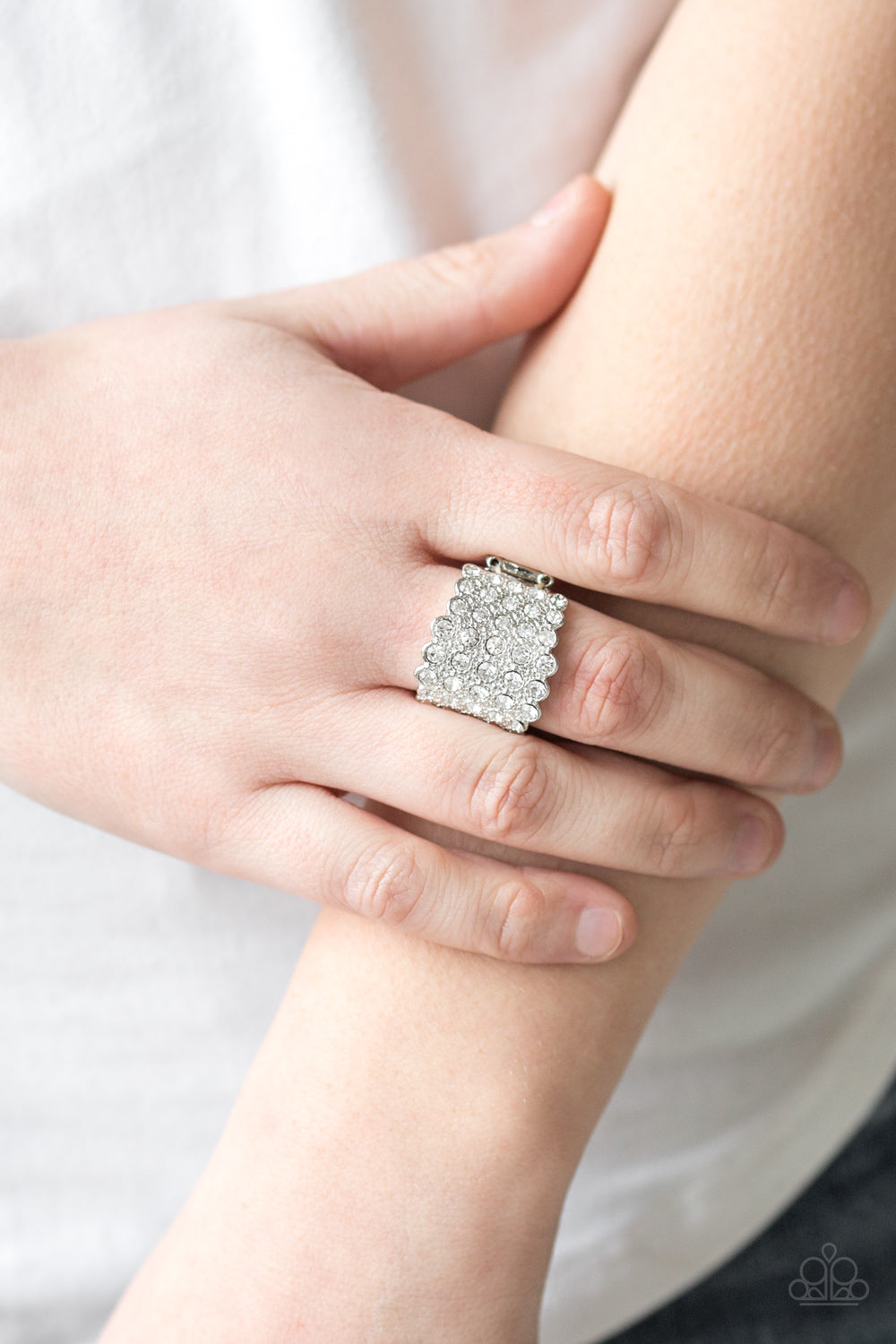 Paparazzi Accessories ✽ Million Dollar Masquerade - White Ring✽Flat Rate Ship $4.50✽