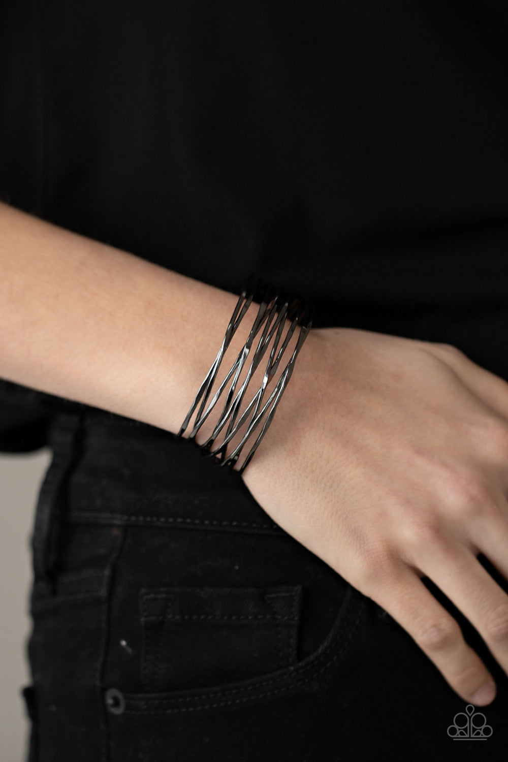 Paparazzi Accessories ❋Nerves of Steel - Black Bracelet❋ Flat Rate Ship $4.50❋