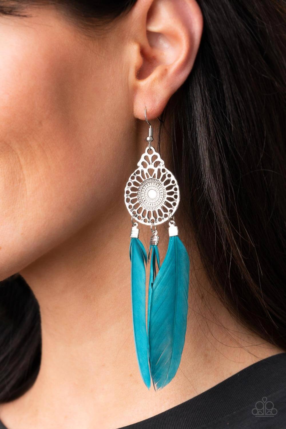 Paparazzi Accessories ❋Pretty in PLUMES - Blue Earrings❋ Flat Rate Ship $4.50❋ - Image #2