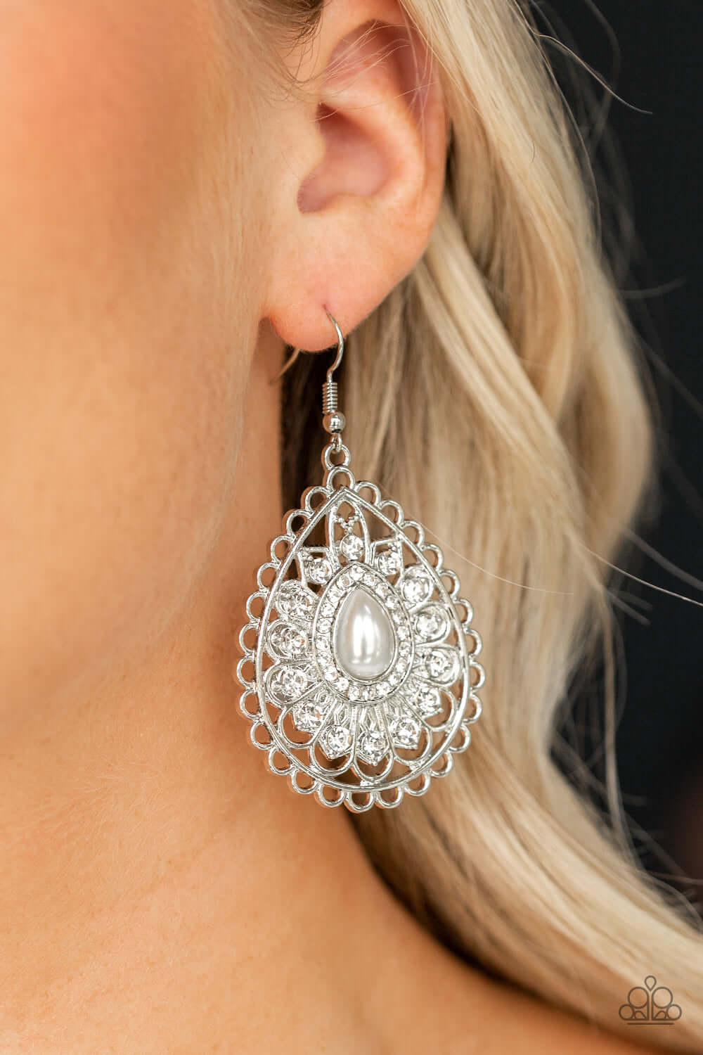Paparazzi Accessories ✽ Glamour Grandeur - White Earrings✽Flat Rate Ship $4.50✽ - Image #2