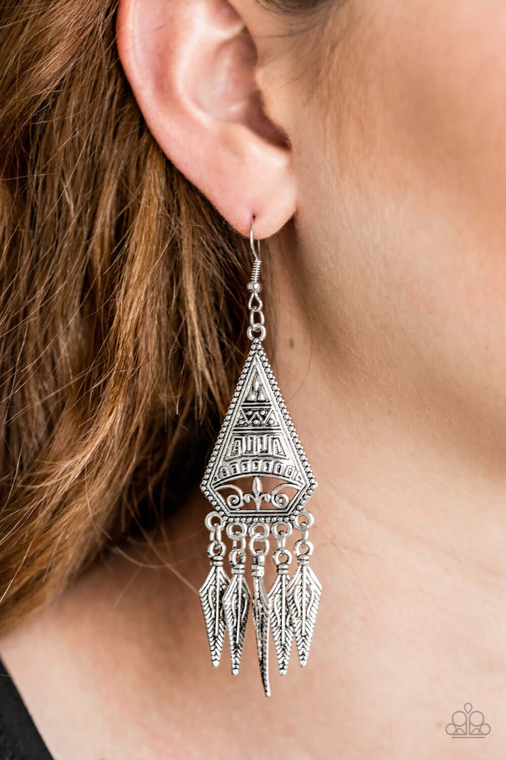 Paparazzi Accessories ✽ Me Oh MAYAN - Silver Earrings✽Flat Rate Ship $4.50✽ - Image #2