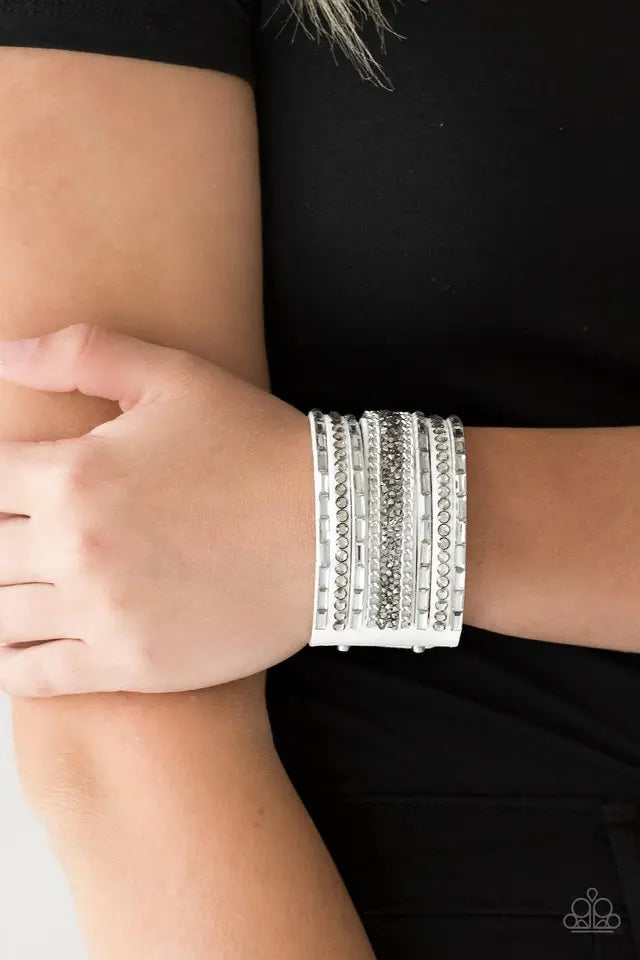 Paparazzi Accessories ❋Rhinestone Rumble - White Bracelet❋ Flat Rate Ship $4.50❋ - Image #2