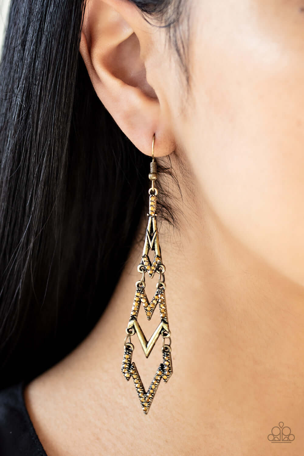 Paparazzi Accessories ✽ Electric Shimmer - Brass Earrings✽Flat Rate Ship $4.50✽ - Image #2