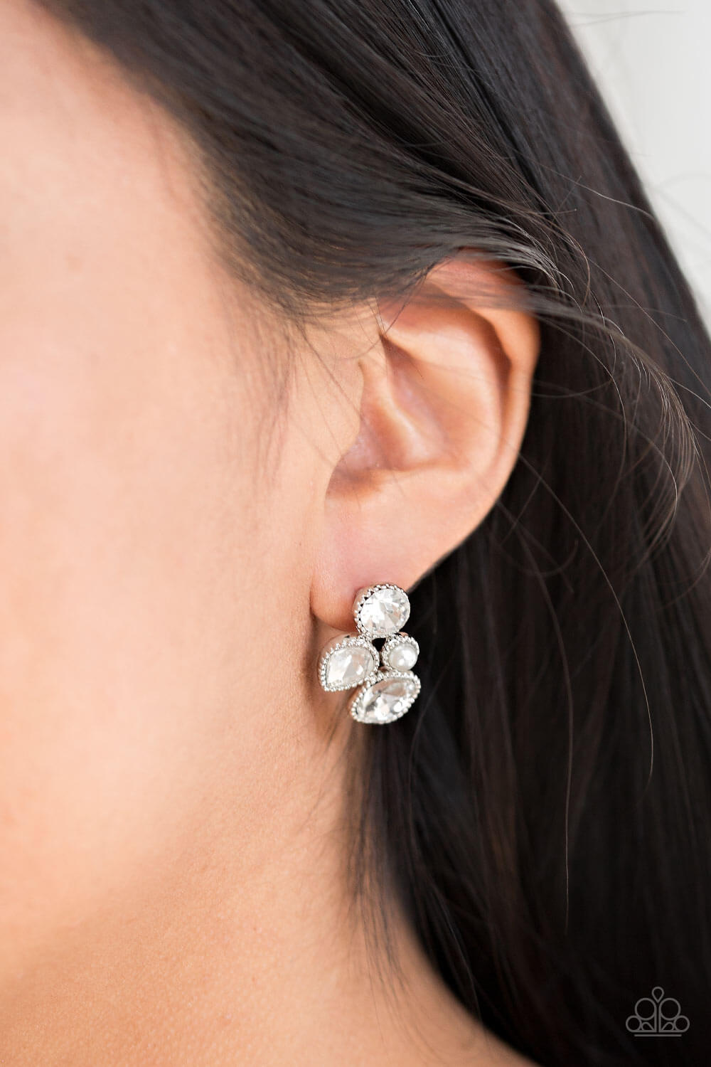 Paparazzi Accessories ✽ Super Superstar - White Post Earrings✽Flat Rate Ship $4.50✽ - Image #2