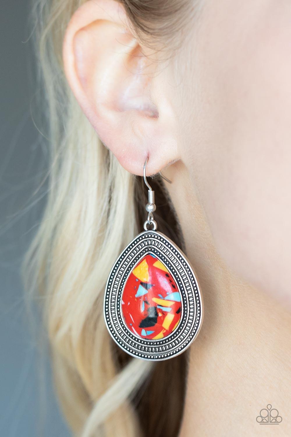 Paparazzi Accessories ❋Terrazzo Tundra - Red Earrings❋ Flat Rate Ship $4.50❋ - Image #2