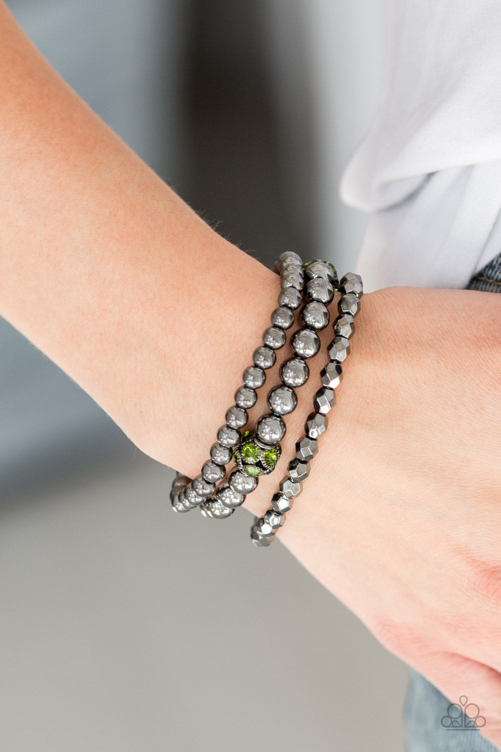 Paparazzi Accessories ✽ Noticeably Noir - Green Bracelet✽Flat Rate Ship $4.50✽