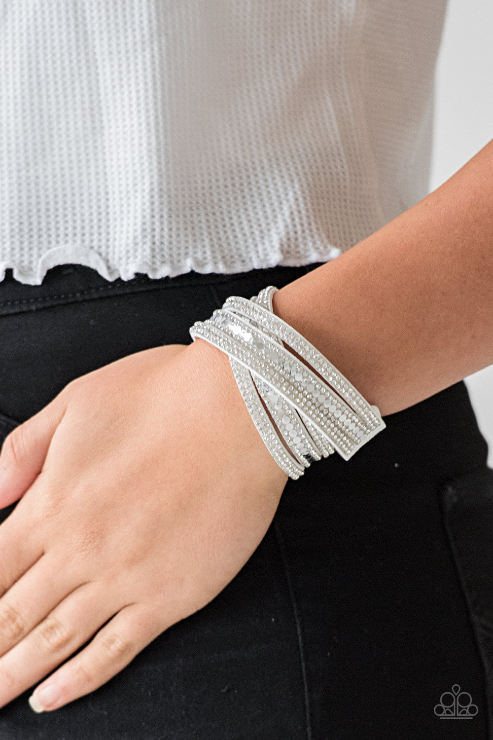 Paparazzi Accessories ✽ Rock Star Attitude - White Bracelet✽Flat Rate Ship $4.50✽