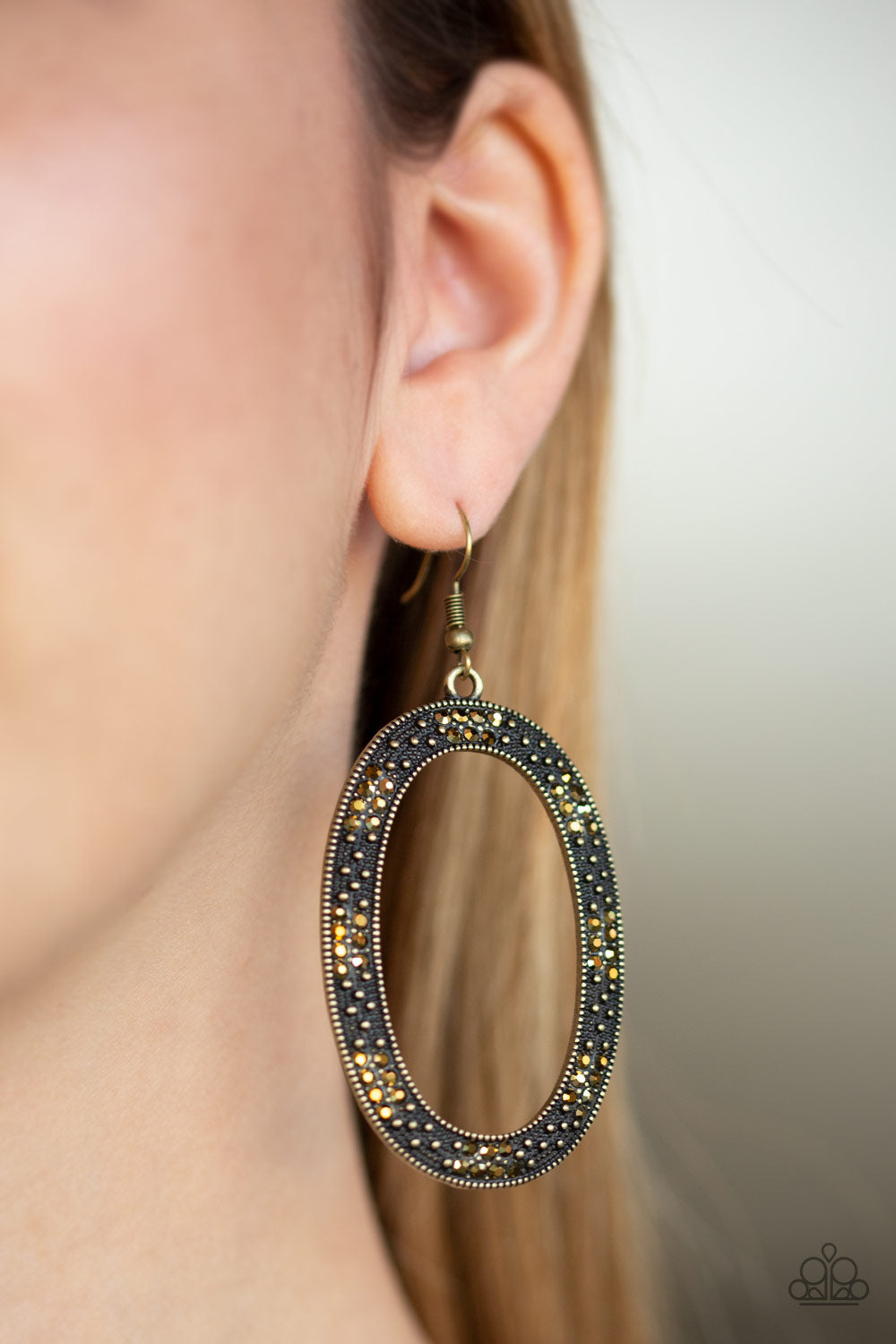 Paparazzi Accessories ✽ Rhinestone Rebel - Brass Earrings✽Flat Rate Ship $4.50✽