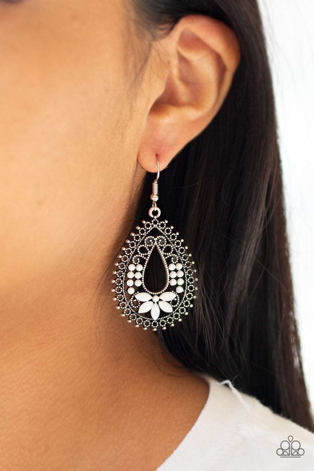 Paparazzi Accessories ✽ Atta-GALA - White Earrings✽Flat Rate Ship $4.50✽