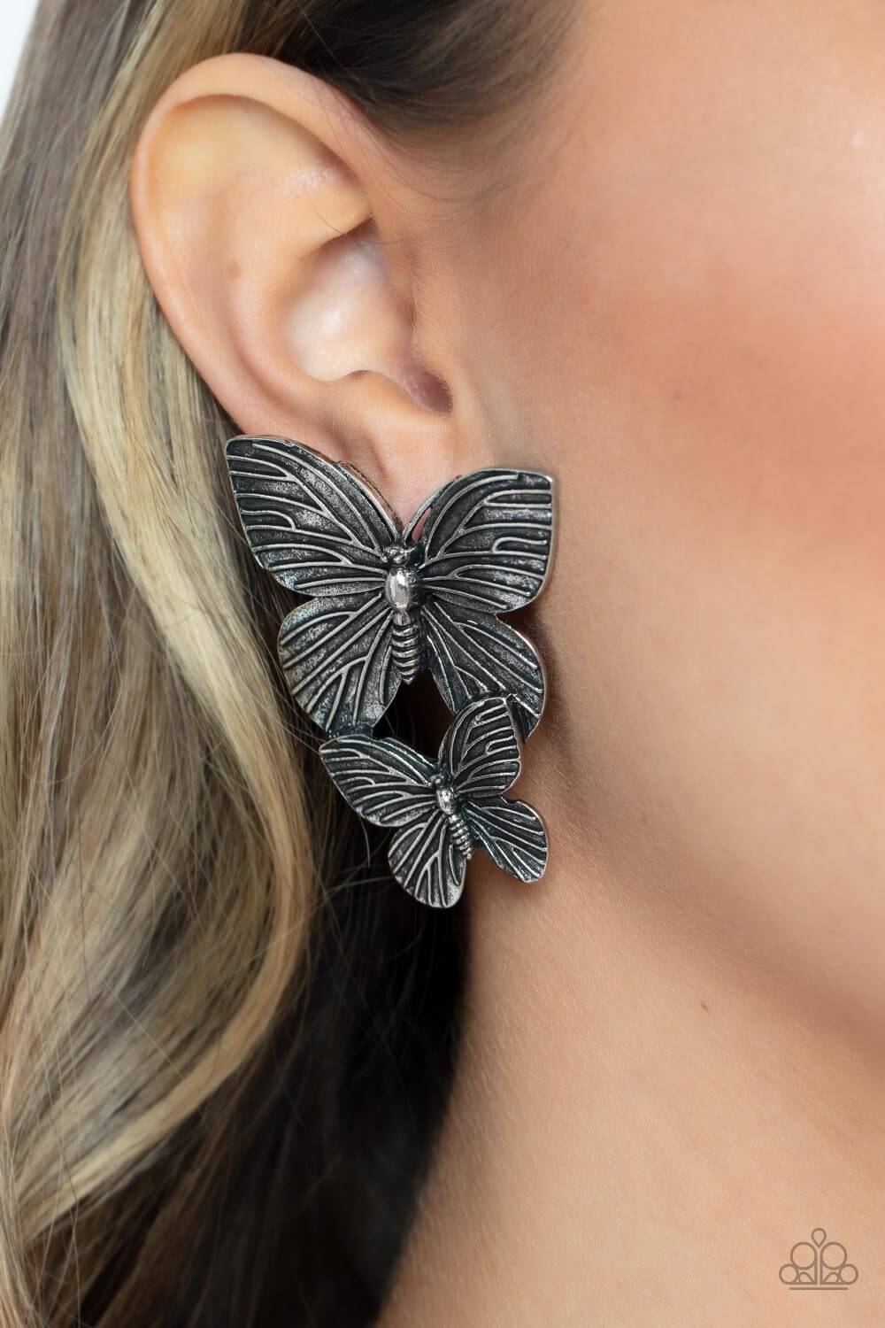 Paparazzi Accessories ❋Blushing Butterflies - Silver Post Earrings❋ Flat Rate Ship $4.50❋ - Image #2