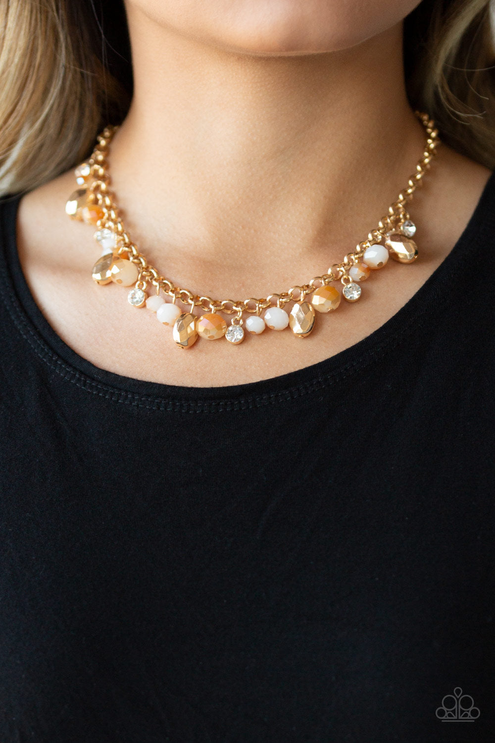 Paparazzi Accessories ✽ Downstage Dazzle - Gold Necklace✽Flat Rate Ship $4.50✽
