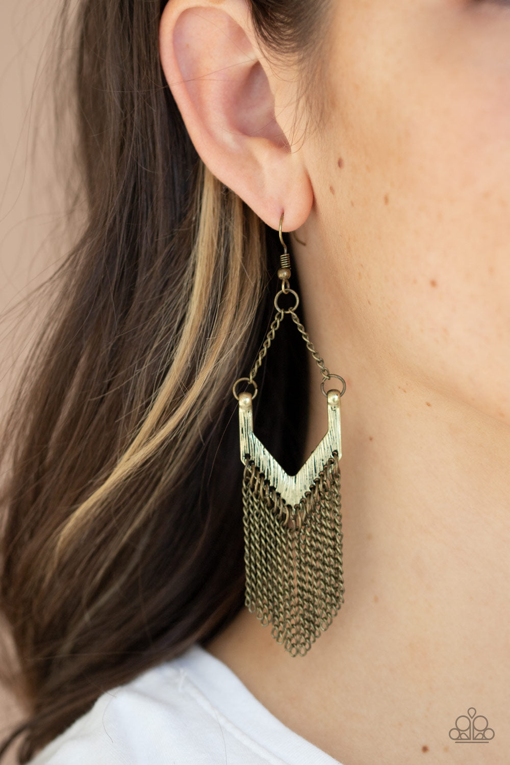 Paparazzi Accessories ✽ Unchained Fashion - Brass Earrings✽Flat Rate Ship $4.50✽