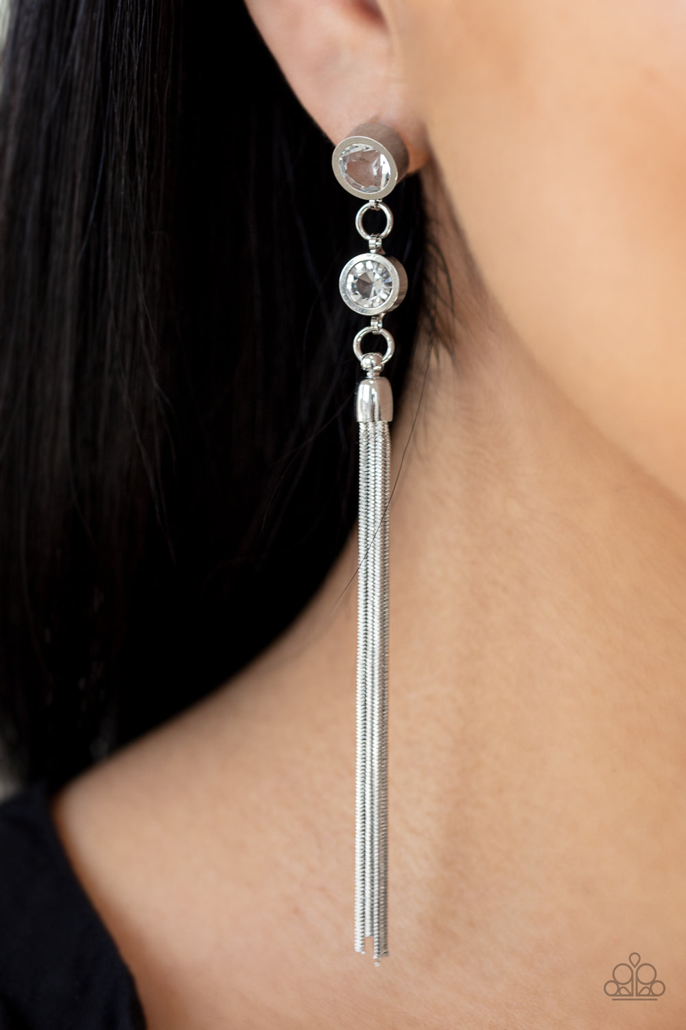 Paparazzi Accessories ✽ Tassel Twinkle - White Post Earrings✽Flat Rate Ship $4.50✽