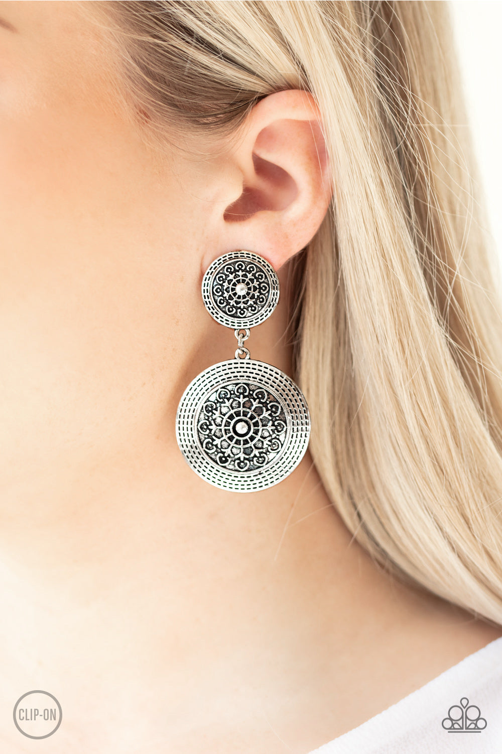Paparazzi Accessories ✽ Magnificent Medallions - Silver Clip-On✽Flat Rate Ship $4.50✽