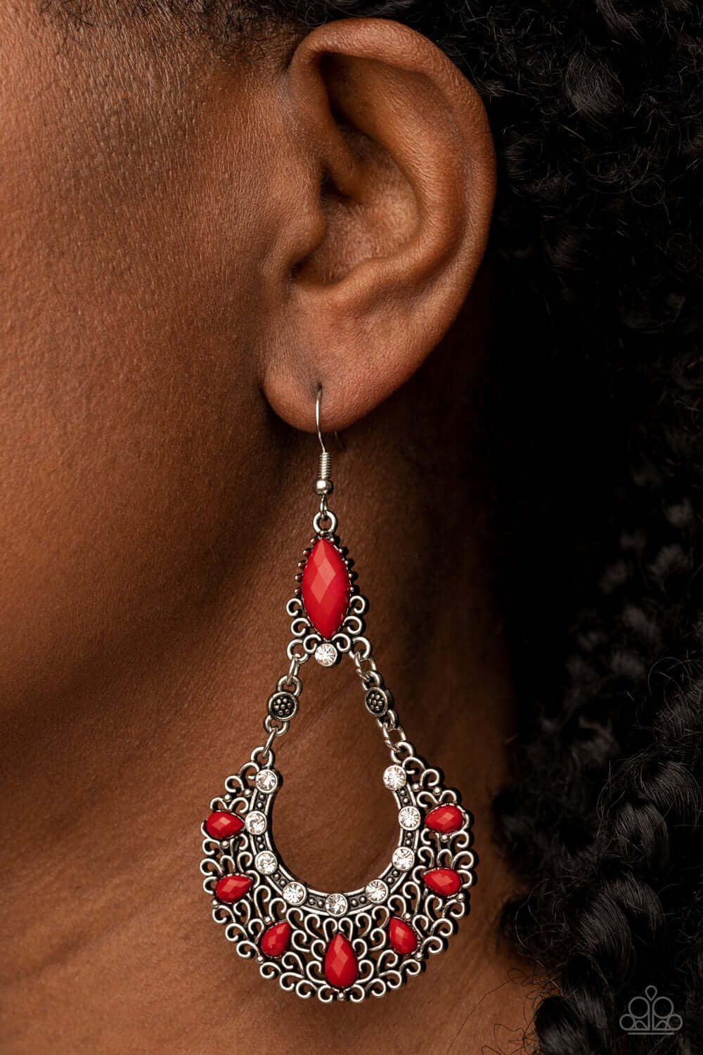 Paparazzi Accessories ❋Fluent in Florals - Red Earrings❋ Flat Rate Ship $4.50❋ - Image #2