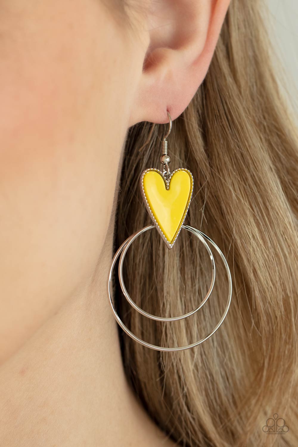 Paparazzi Accessories ✽Happily Ever Hearts - Yellow Earrings✽Flat Rate Ship $4.50✽