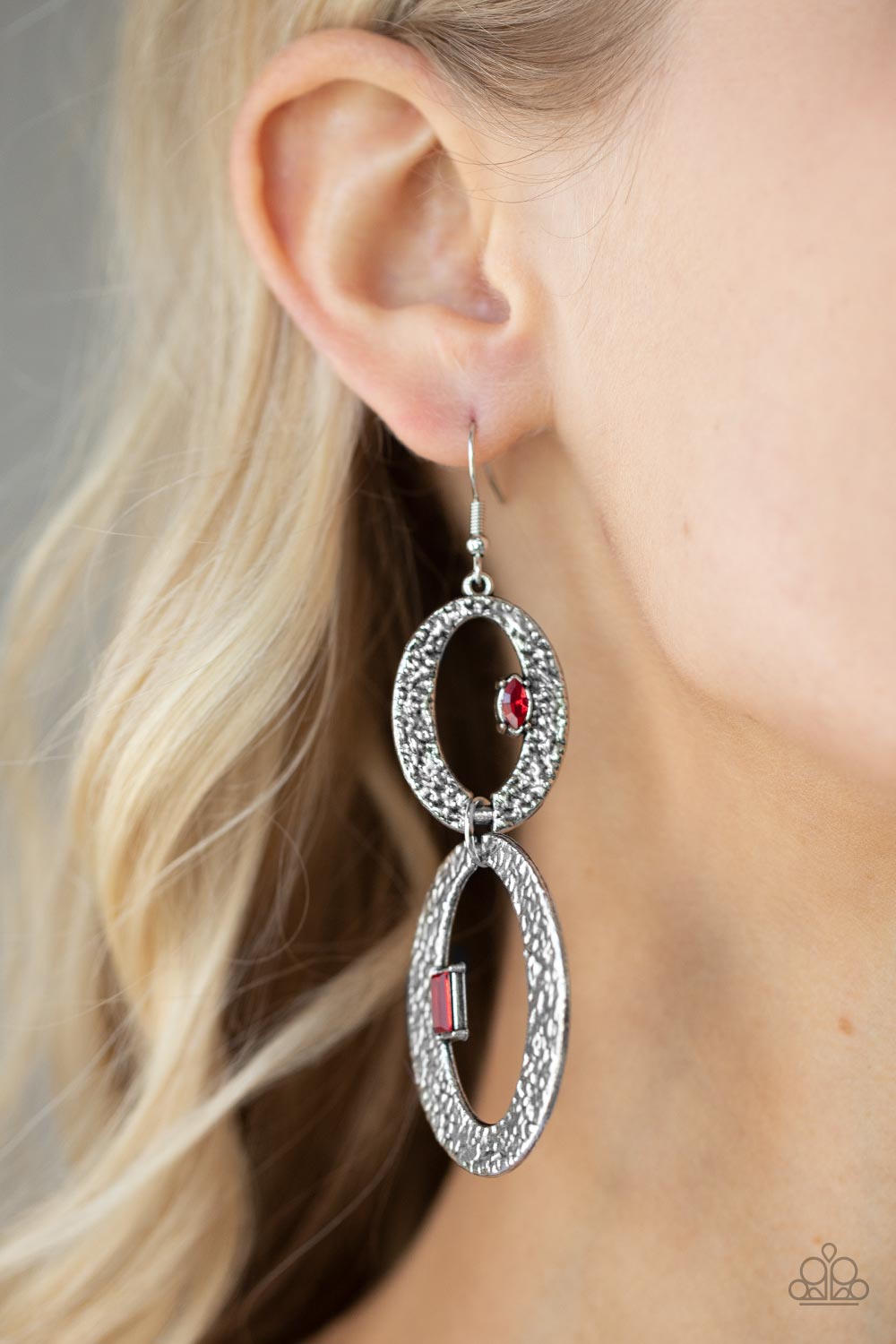 Paparazzi Accessories ❋OVAL and OVAL Again - Red Earrings❋ Flat Rate Ship $4.50❋