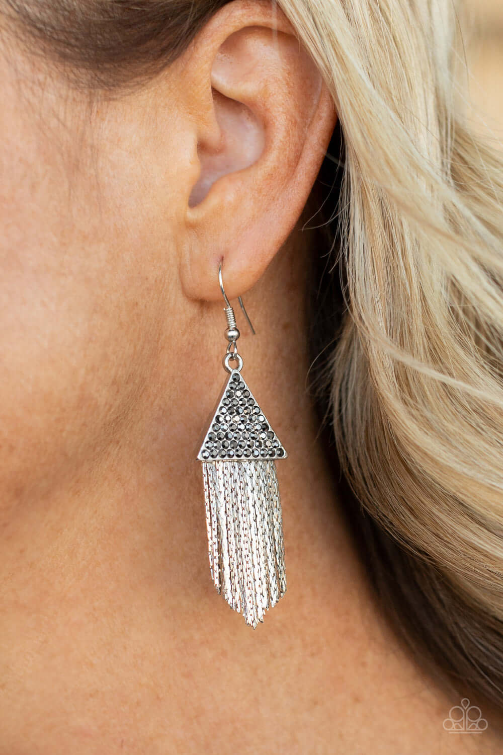 Paparazzi Accessories ❋Pyramid SHEEN - Silver Earrings❋ Flat Rate Ship $4.50❋ - Image #2