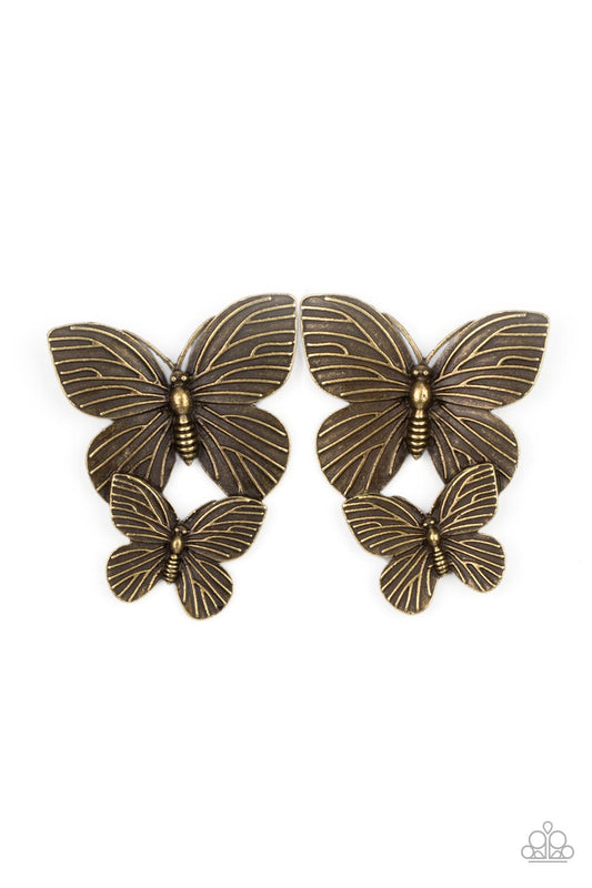 brought-to-you-by-blingflingbykat-blushing-butterflies-brass-post earrings-paparazzi-accessories-