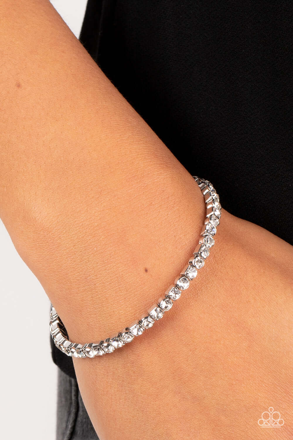 Paparazzi Accessories ❋Rhinestone Spell - White Bracelet❋ Flat Rate Ship $4.50❋ - Image #2