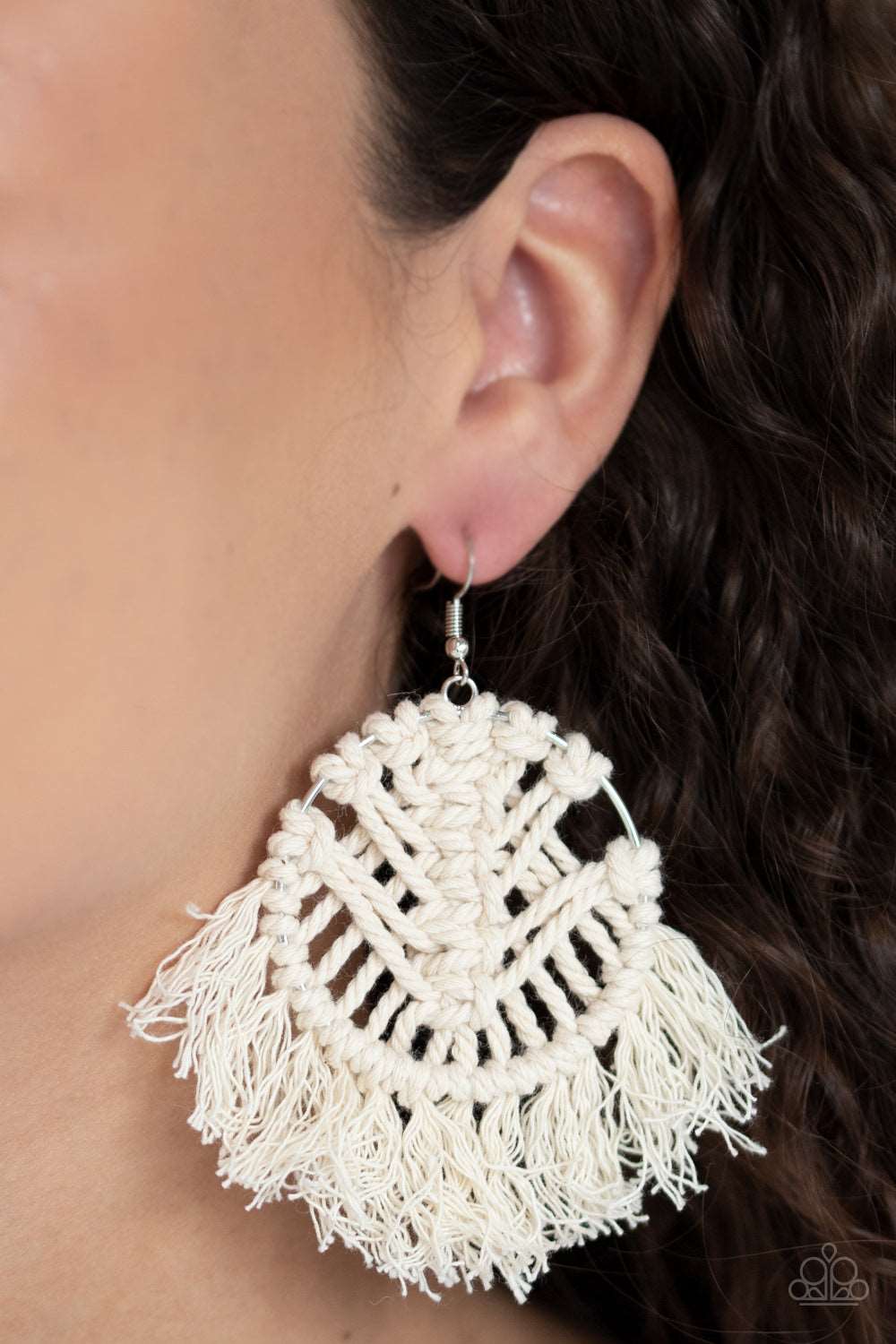 Paparazzi Accessories ✽ All About MACRAME - White Earrings✽Flat Rate Ship $4.50✽