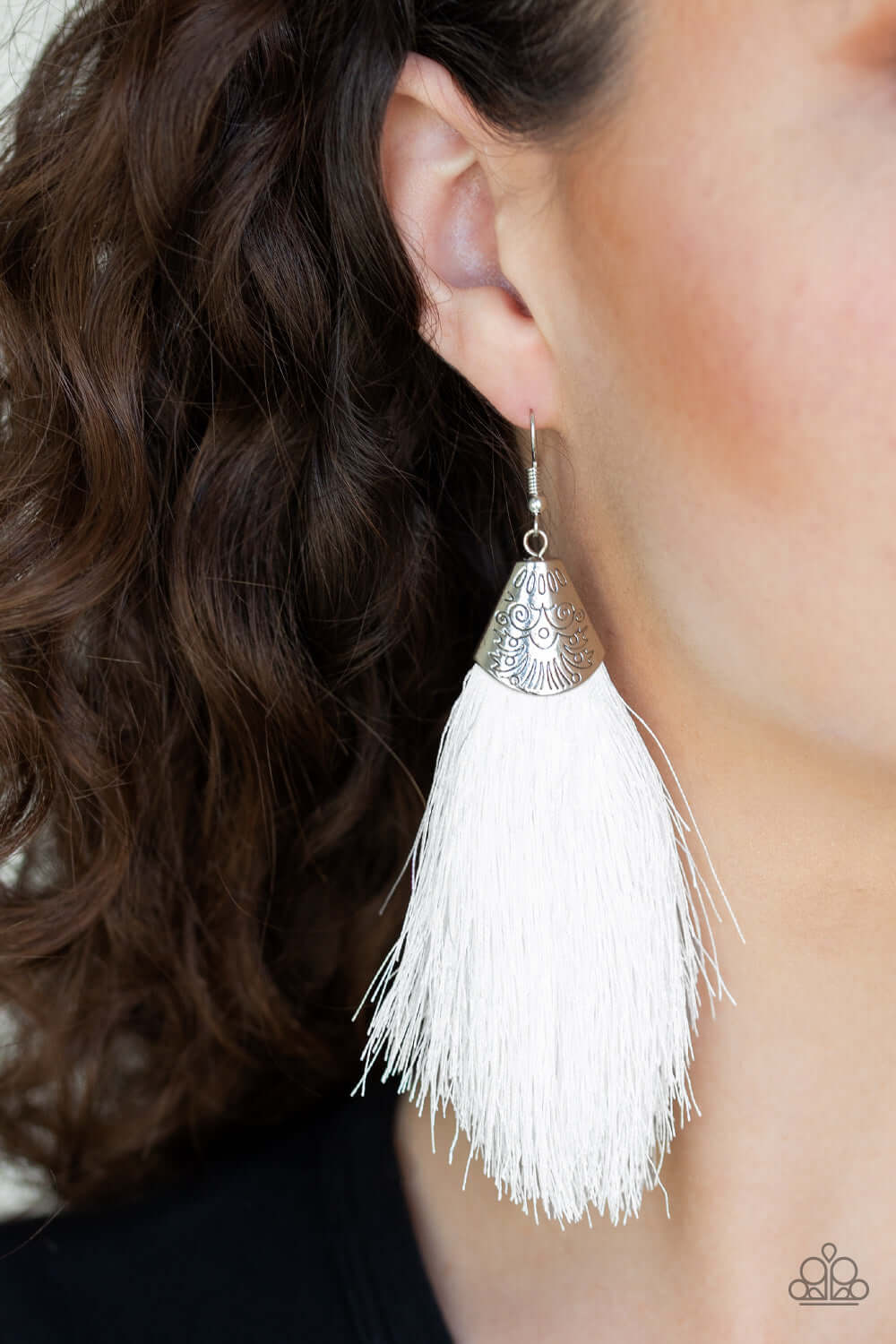Paparazzi Accessories ✽ Tassel Temptress - White Earrings✽Flat Rate Ship $4.50✽ - Image #2