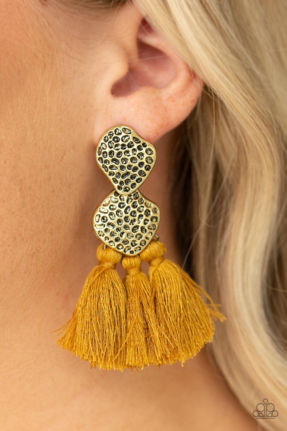 Paparazzi Accessories ✽ Tenacious Tassel - Yellow Post Earrings✽Flat Rate Ship $4.50✽ - Image #2
