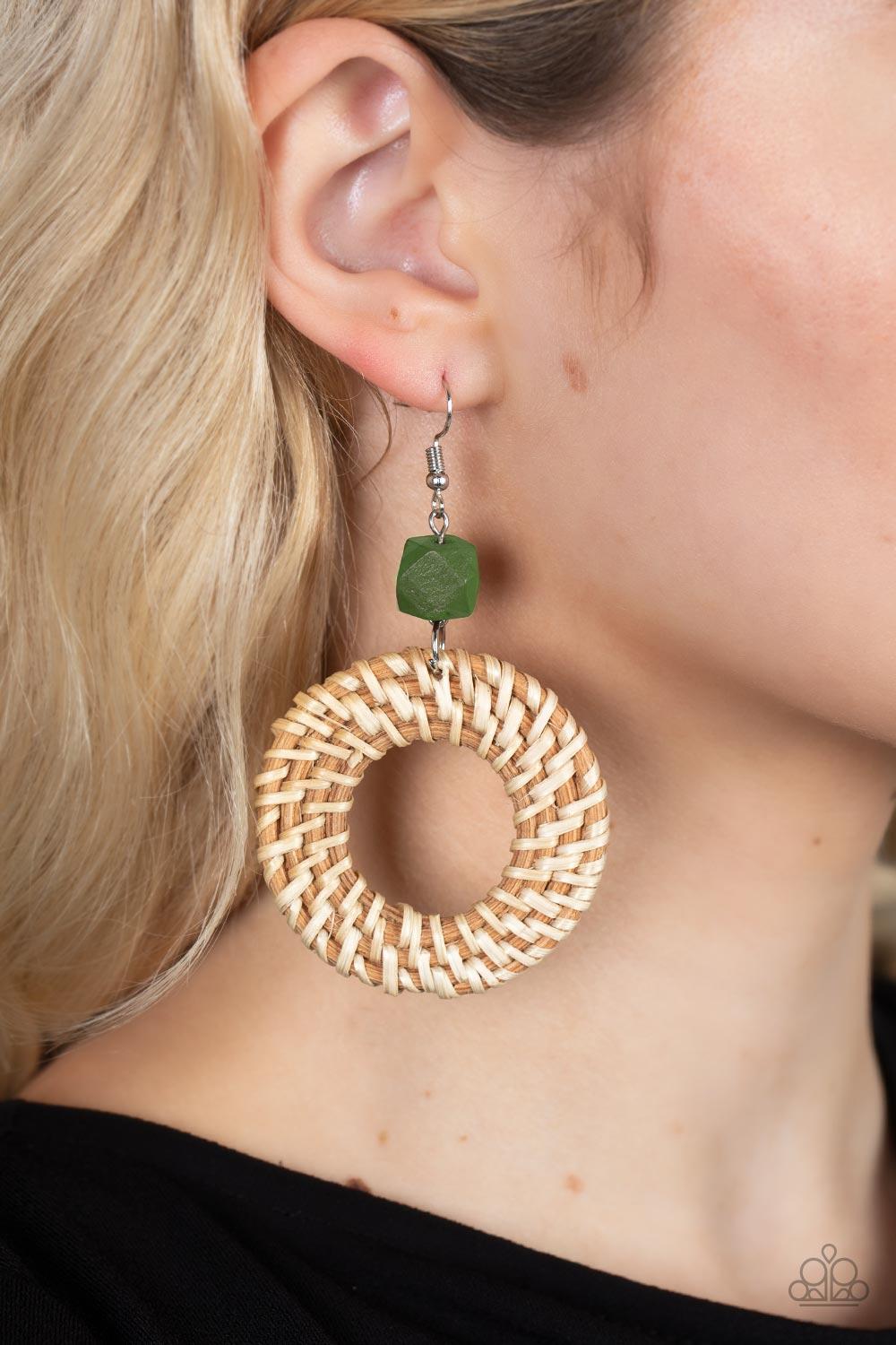 Paparazzi Accessories ❋Wildly Wicker - Green Earrings❋ Flat Rate Ship $4.50❋ - Image #2