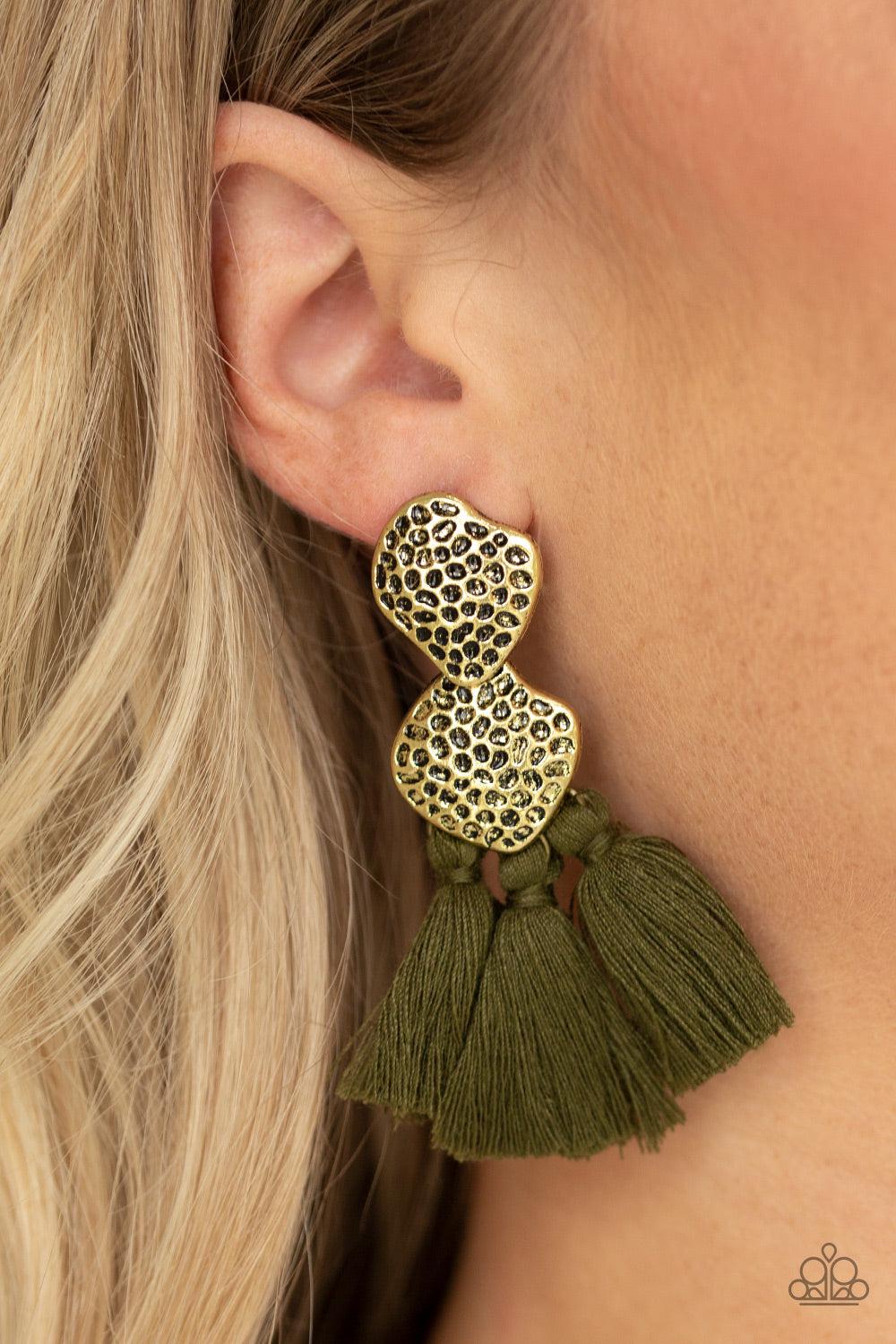 Paparazzi Accessories ✽ Tenacious Tassel - Green Post Earrings✽Flat Rate Ship $4.50✽ - Image #2