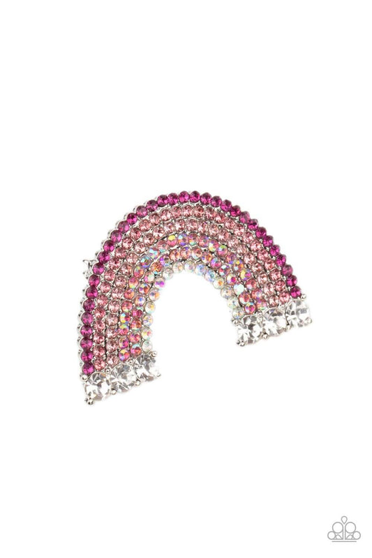 brought-to-you-by-blingflingbykat-somewhere-over-the-rhinestone-rainbow-pink-hair clip-paparazzi-accessories-