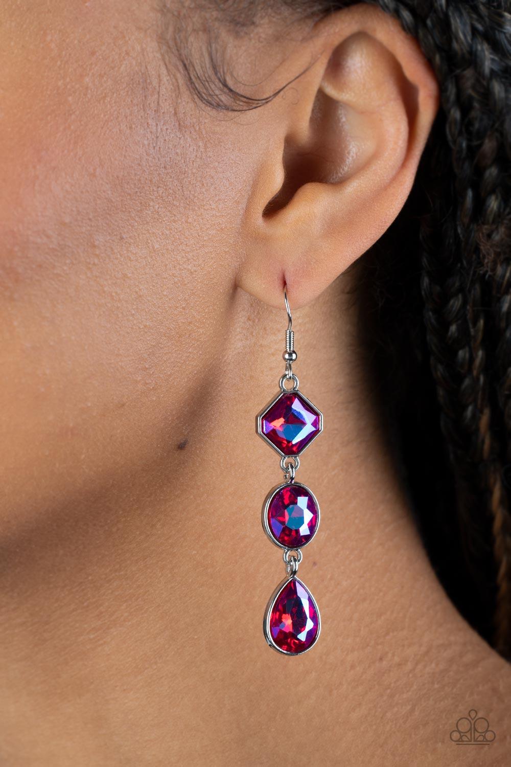 Paparazzi Accessories ❋Reflective Rhinestones - Pink Earrings❋ Flat Rate Ship $4.50❋ - Image #2