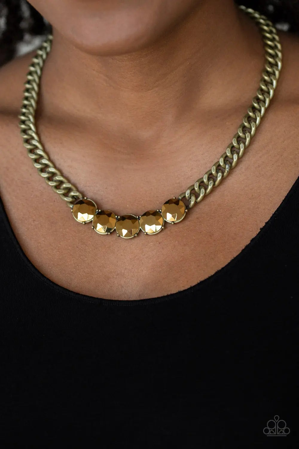 Paparazzi Accessories ✽ Rhinestone Renegade - Brass Necklace✽Flat Rate Ship $4.50✽ - Image #2